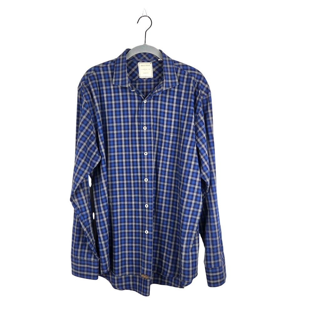 BILLY REID Mens Blue Plaid Check Casual Button Down Long Sleeve Shirt Size Large